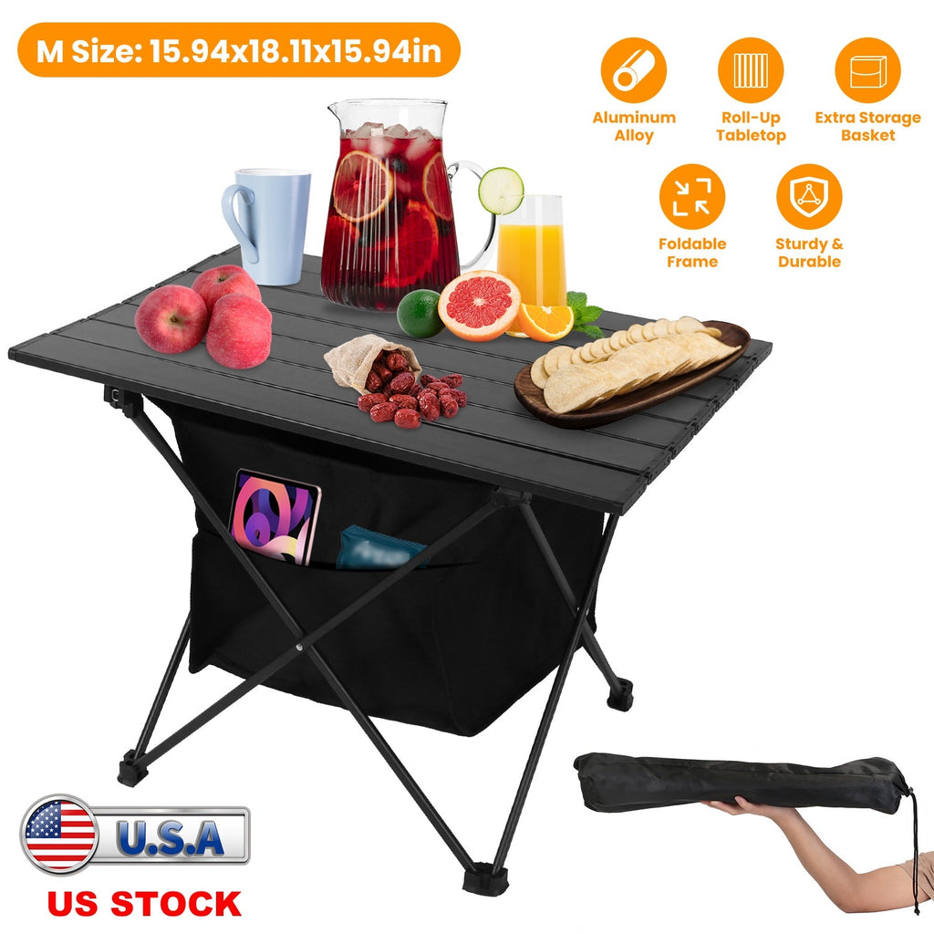 Foldable Camping Table With Storage Basket Rustproof Portable Aluminum Alloy