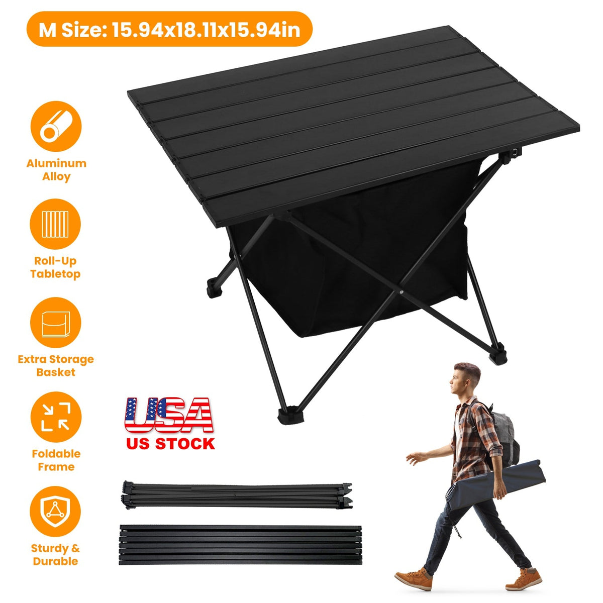 Foldable Camping Table With Storage Basket Rustproof Portable Aluminum Alloy