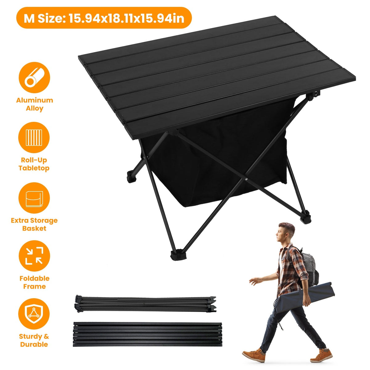 Foldable Camping Table With Storage Basket Rustproof Portable Aluminum Alloy