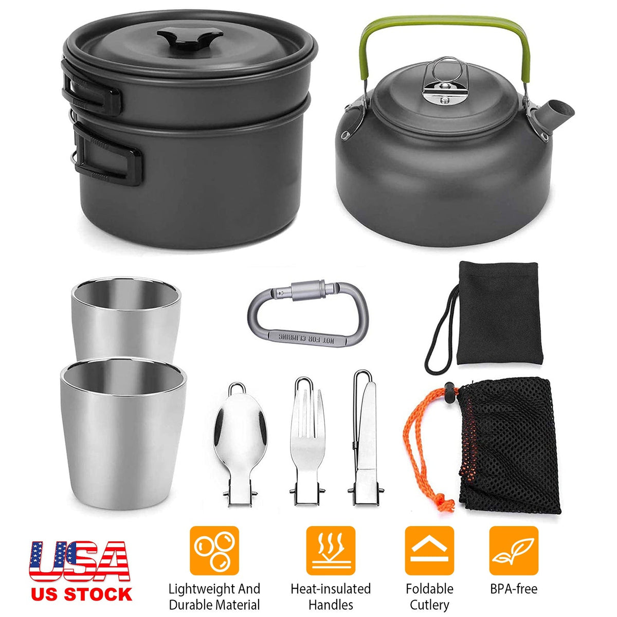 12Pcs Camping Cookware Set Camping Stove Aluminum Pot Pans Kit for Hiking Picnic Outdoor with Cup Fork Spoon Knife