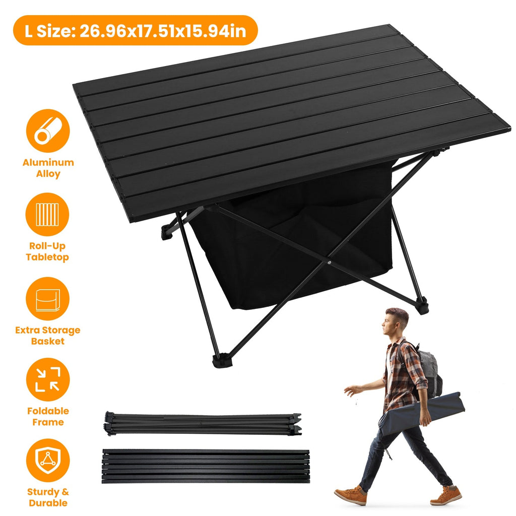 Foldable Camping Table With Storage Basket Rustproof Portable Aluminum Alloy