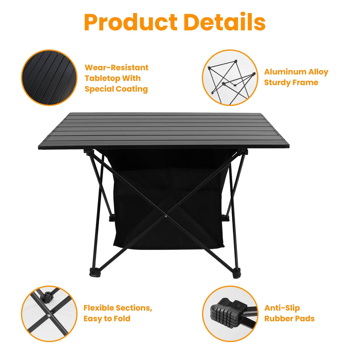 Foldable Camping Table With Storage Basket Rustproof Portable Aluminum Alloy