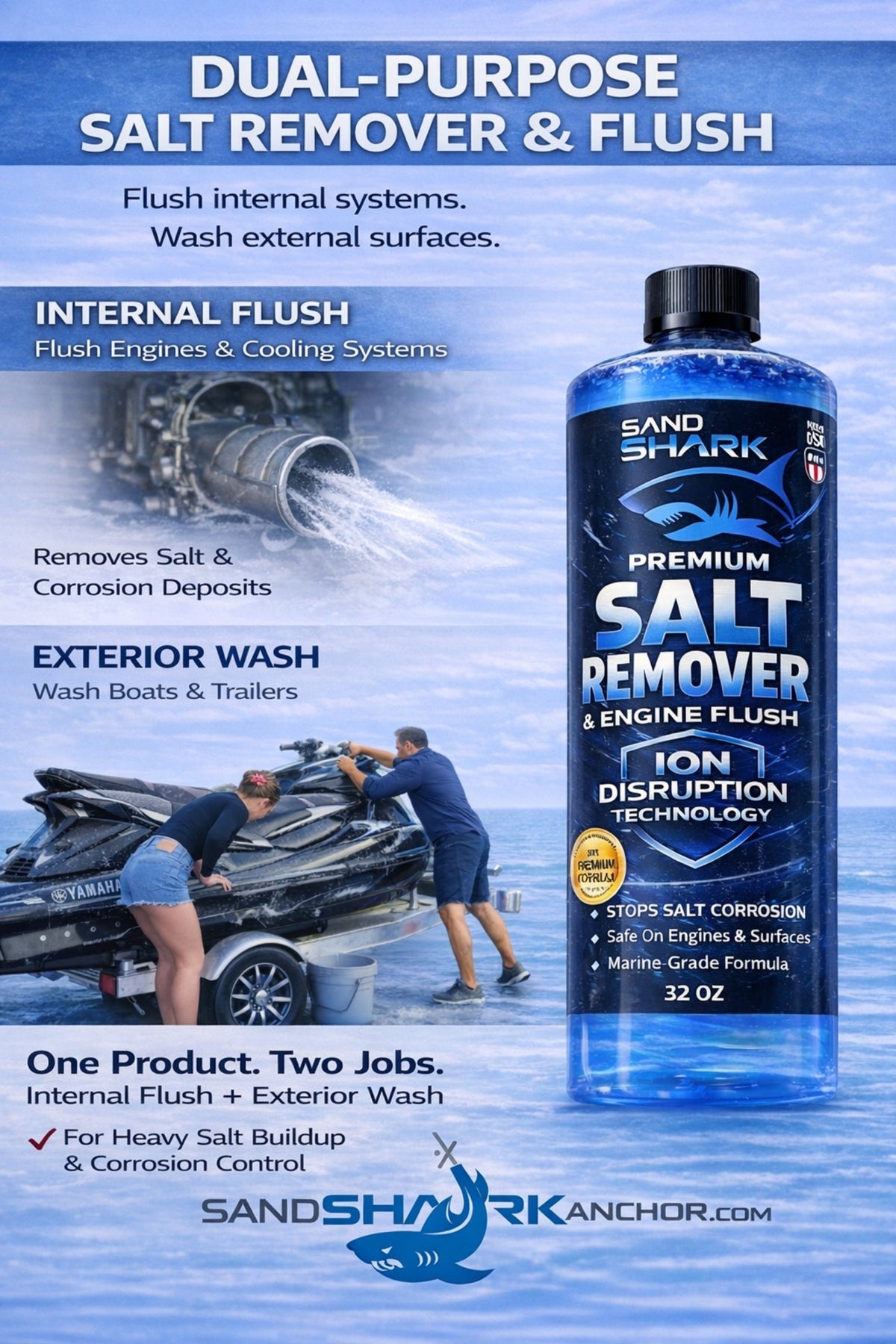 2-in-1 Boat Salt Wash & Engine Flush Boat Cleaner - 32oz