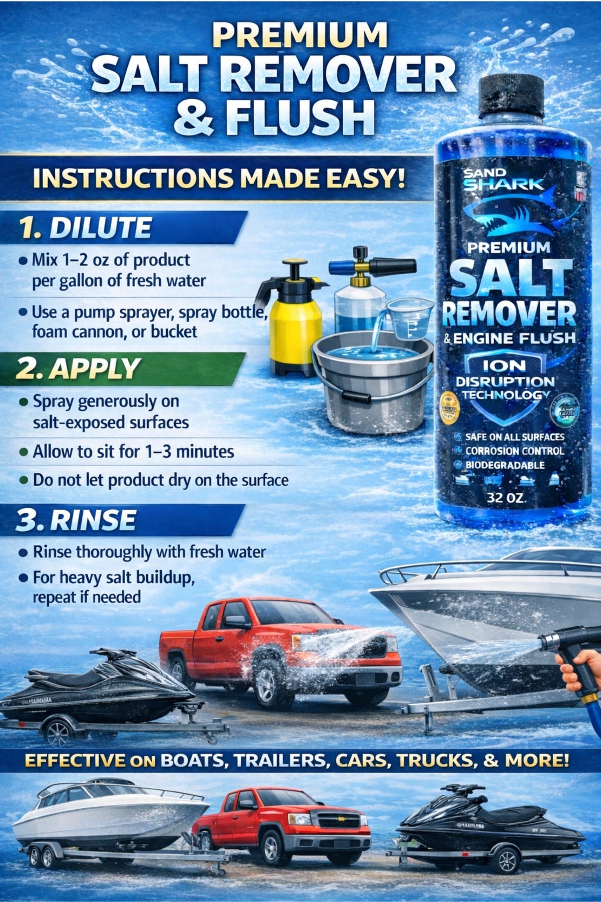 2-in-1 Boat Salt Wash & Engine Flush Boat Cleaner - 32oz