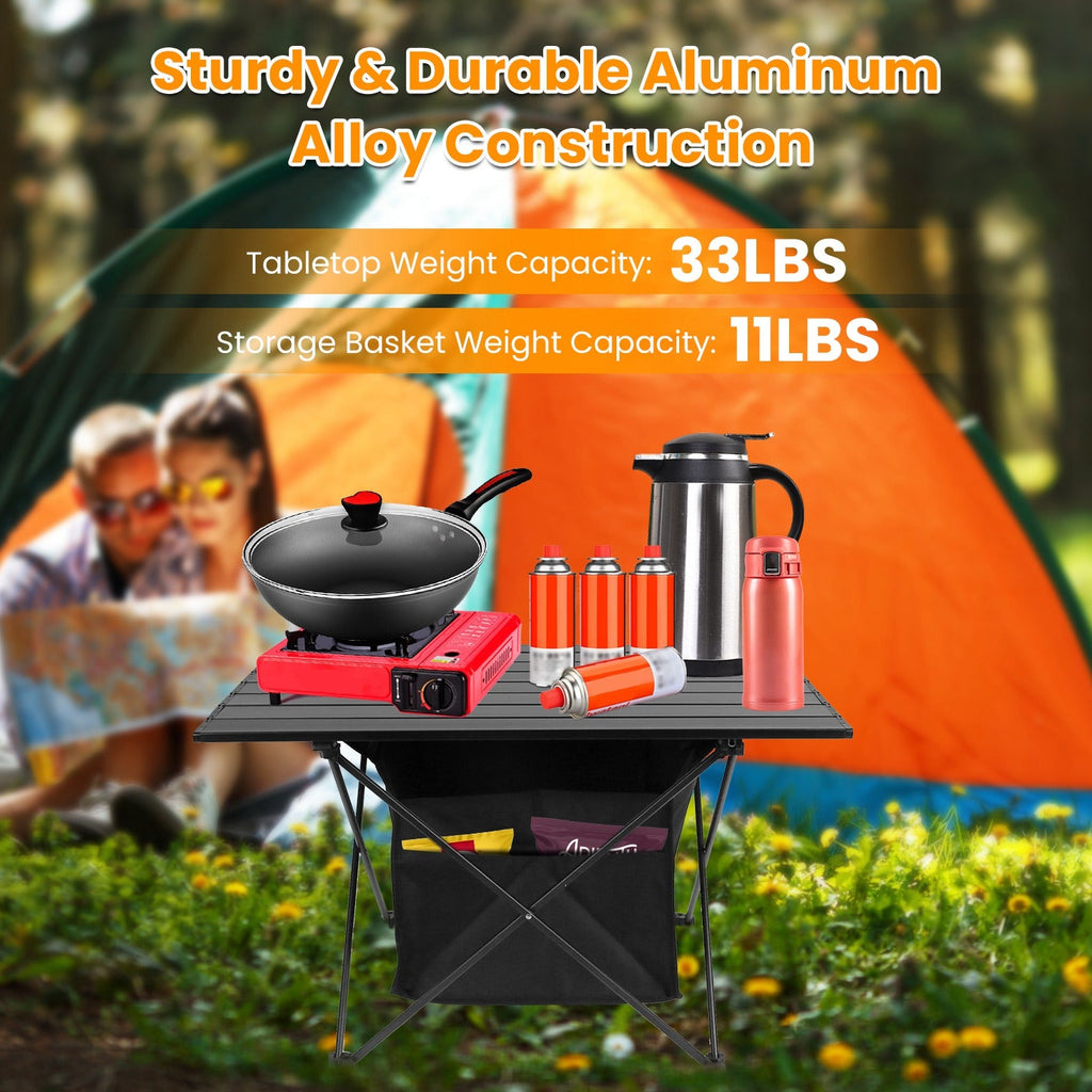 Foldable Camping Table With Storage Basket Rustproof Portable Aluminum Alloy