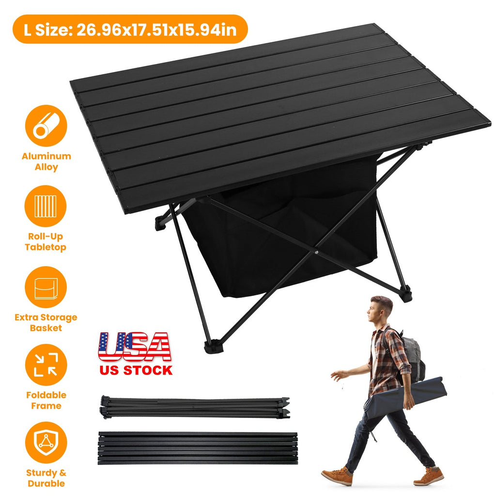 Foldable Camping Table With Storage Basket Rustproof Portable Aluminum Alloy