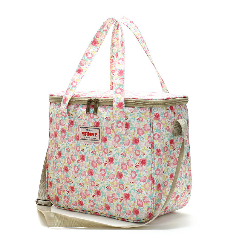 New Broken Flower Insulation Bag Large Capacity Student Lunch Box Bag Portable Aluminum Foil Ice Bag Outdoor Picnic Bag