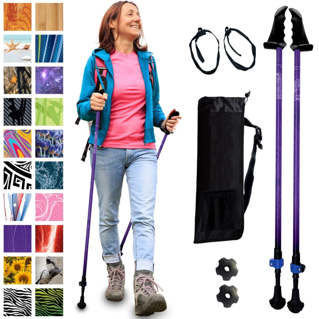 Motivator Walking Poles for Balance and Rehab - Patented Stability Grips - Lightweight, Adjustable, and Collapsible -2 Pieces Adjustable w/flip Locks, Detachable feet and Travel Bag - For Heights up to 6'2"