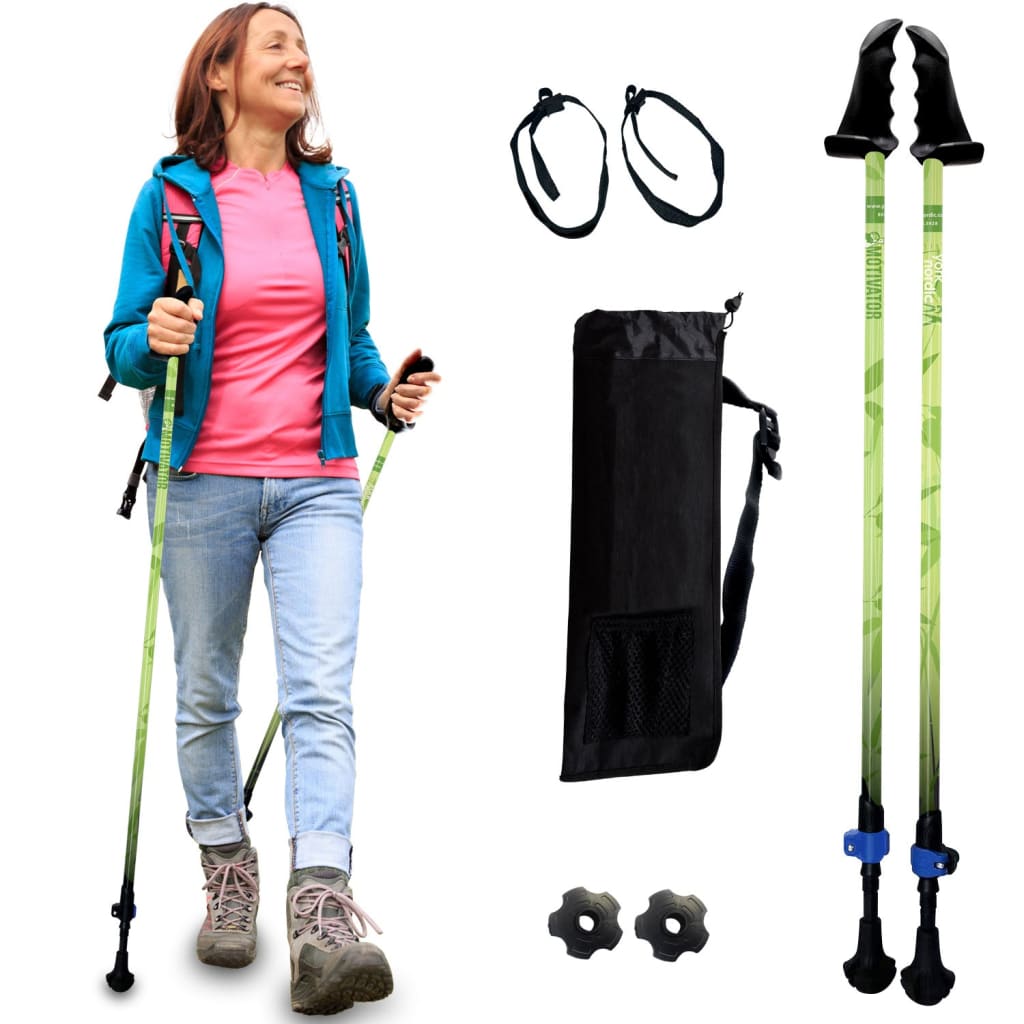 Motivator Walking Poles for Balance and Rehab - Patented Stability Grips - Lightweight, Adjustable, and Collapsible -2 Pieces Adjustable w/flip Locks, Detachable feet and Travel Bag - For Heights up to 6'2"